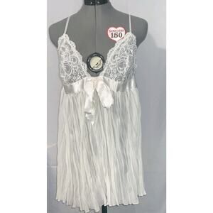 Victoria Secret Lingerie Babydoll Off White Lace Pleated Wireless Bridal XL